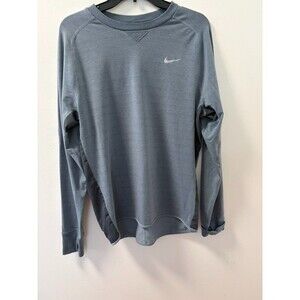 Nike Dri-FIT Running Mens L Gray T-Shirt Reflective Swoosh Logo Sleeve Shirt